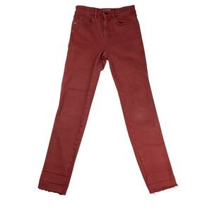 Free People Jegging Jeans Mid Rise Brick Orange Red Women 26 24x25.5 Raw Hem
